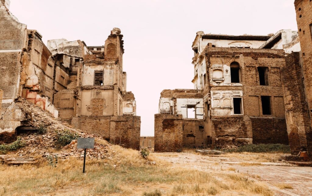 Old buildings in a deserted square.