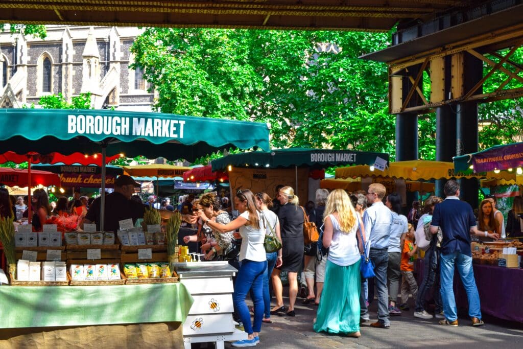 Marketplace with people shopping