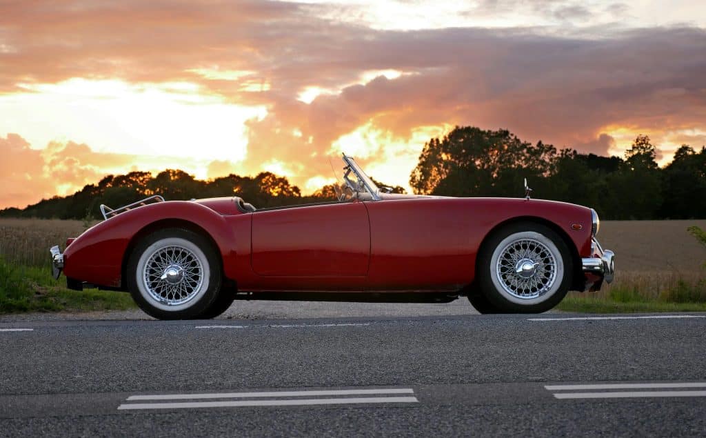 Old car in sunset